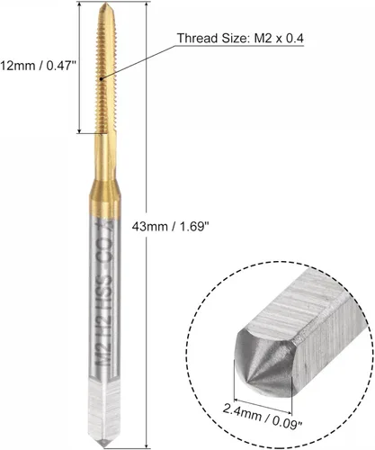 Miniatura 2 de uxcell Grifos de flauta rectos, M2 x 0.4 Mano izquierda métrica cubierta de titanio M35 cobalto de alta velocidad máquina de acero roscado roscado