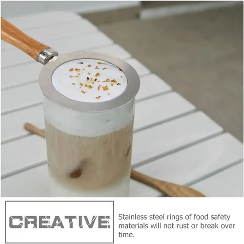 Miniatura 6 de Cabilock 2 anillos de acero inoxidable para hornear, taza de café con leche tostada, mango de madera, cubierta de junta para té, postre, tienda