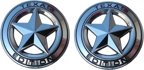 Muzzys Juego de dos) Texas Edition Star Chrome y Black Round Emblema de escudo universal de 3 pulgadas para Tundra, Tacoma, F150, Silverado, Titán,