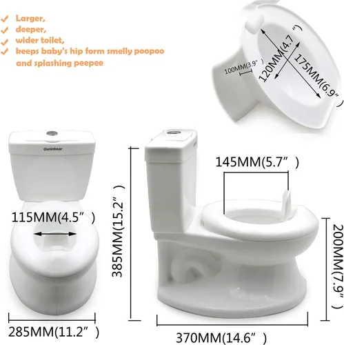 Miniatura 4 de Inodoro clásico portátil blanco realista para niños pequeños con sonido de descarga para silla de bebé asiento infantil [P/N: ET-BABY004-WHITE]