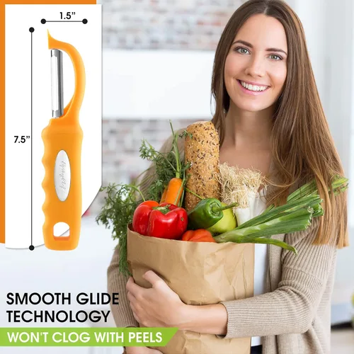 Miniatura 3 de Spring Chef Pelador de Verduras Giratorio Premium, Mango de Agarre Suave y Cuchillas de Acero Inoxidable Ultra Afiladas - Pelador de Cocina Perfecto