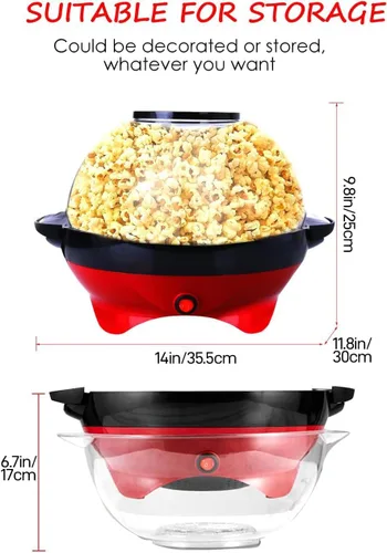 Miniatura 2 de TLGREEN Máquina de palomitas de maíz de 6 cuartos - 24 tazas, máquina de palomitas de maíz Stir Crazy, máquina eléctrica de palomitas de maíz