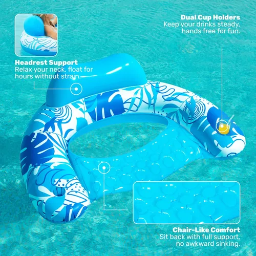 Miniatura 4 de SLOOSH Inflatable Pool Floats Adult,2 Pack Pool Chairs with Cup Holders,X-Large Blow up Floats Chair,Hammock Noodle Mat for Relaxing Summer Water