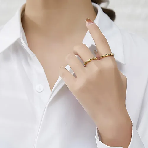 Miniatura 4 de Anillo de oro y plata para mujer, anillos antiansiedad para mujer, anillos para aliviar la ansiedad, tamaño 5-10 cuentas, anillo de ansiedad