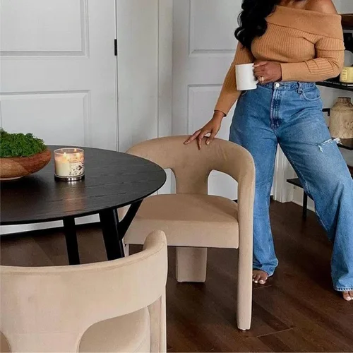 Miniatura 2 de VESCASA Silla de Comedor de Barril de Terciopelo con Respaldo Abierto, Sillón Lateral de Acento Moderno Tapizado con 3 Patas para Caqui-terciopelo