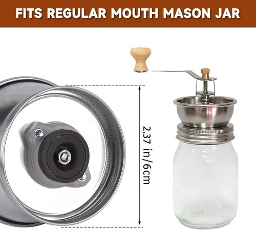 Miniatura 3 de Molinillo de café de tarro masón, accesorio de tapa manual para tarros Mason de boca regular, tapa de tarro Mason de acero inoxidable y rebabas