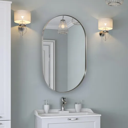 Miniatura 7 de ANDY STAR Espejo de baño cromado de 24 x 36, espejo cromado ovalado, espejo de baño plateado pulido, espejos ovalados con marco de acero inoxidable
