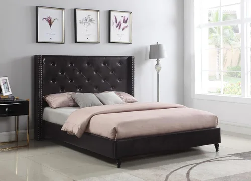 Miniatura 2 de Home Life Premiere Classics - Cama de plataforma de cuero marrón oscuro con clavos de 51 pulgadas de alto con cabecero de 51 pulgadas de alto, cama