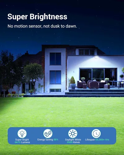 Miniatura 2 de DEWENWILS Paquete de 2 focos LED de 65 W para exteriores, luces de seguridad superbrillantes de 6670 LM controladas por interruptor, IP65 Negro-65