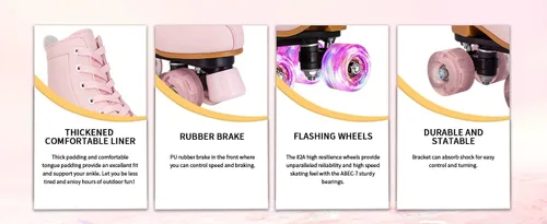 Miniatura 5 de YYW Patines de piel sintética de alta calidad para mujer, patines Derby para exteriores, unisex, principiantes, con ruedas iluminadas