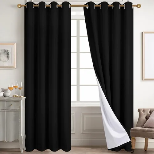 Miniatura 108 de Diraysid Cortinas 100% opacas de lino beige para dormitorio, con ojales, aislamiento térmico, cortinas de oscurecimiento de habitación