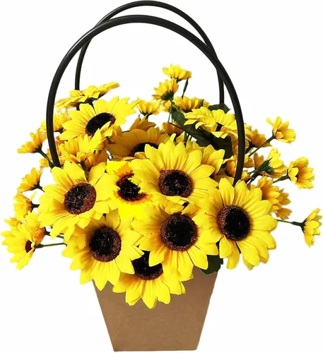 Miniatura 17 de UKELER Girasoles artificiales amarillos de 23 pulgadas de altura, flores falsas hechas a mano con tallos de girasoles para decoración de bodas