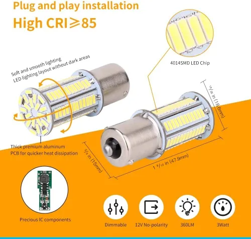 Miniatura 2 de RVZONE 1156 1141 1003 7506 BA15S 1383 LED blanco RV luz interior Super brillante 4014 105-SMD LED de repuesto para 12 voltios RV remolque, barco