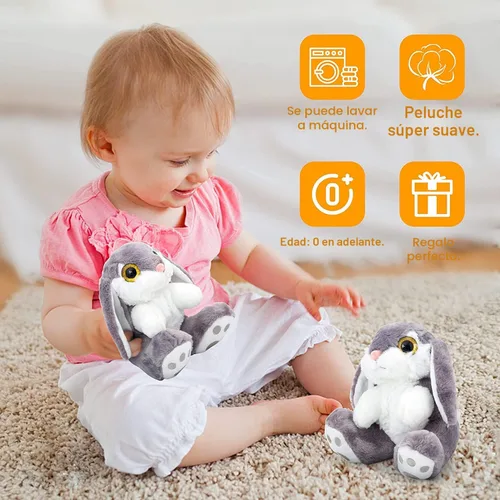 Miniatura 6 de HO-EF Animal de peluche de conejo de Pascua, peluche de conejo de 8.5 pulgadas con orejas flexibles, lavable a máquina y suave, bonito conejo