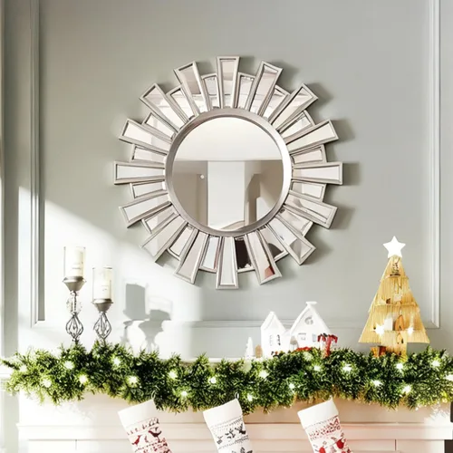Miniatura 11 de Espejo de pared dorado redondo grande – Espejo de marco de diseño acanalado texturizado de 31 pulgadas, moderno espejo de acento de rayos solares