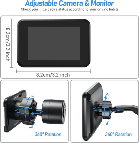 Miniatura 5 de Cámara de Coche para Bebé Itomoro USB, Monitor de Bebé para Coche de 4.3" HD con Cámara y Visión Nocturna, Espejo de Coche para Bebé de Seguridad