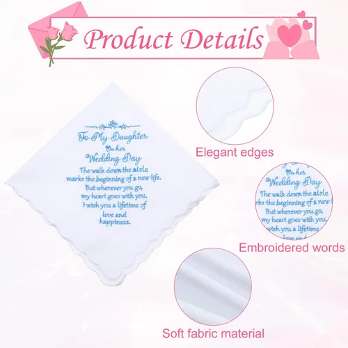 Miniatura 3 de Tegeme Pañuelo de novia pañuelo de boda para hija, regalo de boda, recuerdo Hankie y ángel azul novia pañuelo