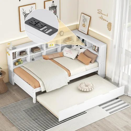 Miniatura 15 de HomSof Cama individual con 2 cajones, madera maciza, no necesita somier, gris