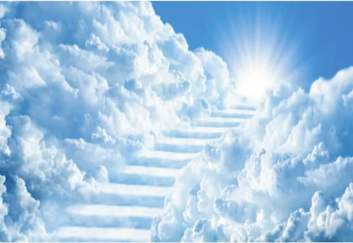 Miniatura 4 de Telones de fondo de cielo de 5 x 3 pies para fotografía, escalera al cielo, puerta del paraíso, luz del sol, cielo nubes, fondo, baby shower
