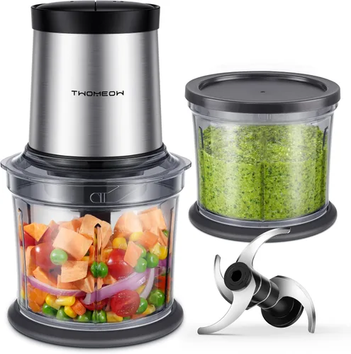Procesador de alimentos de 4 tazas, picador eléctrico de alimentos, pequeño pero potente: molinillo de carne con 2 cuencos, 2 velocidades y 4
