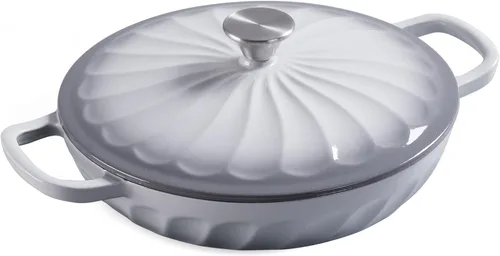 Miniatura 18 de Estofador de hierro fundido esmaltado, horno holandés esmaltado de 3.8 cuartos de galón con asas, sartén estofadora de hierro fundido con tapa