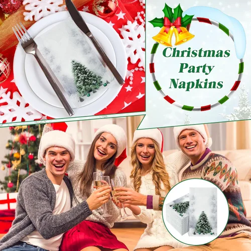 Miniatura 4 de Cholemy 200 piezas de servilletas de Navidad desechables de papel para invitados 2 capas de servilletas de mano bola de árbol de Navidad diseño