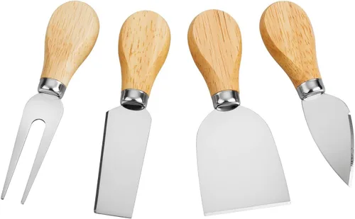 Miniatura 5 de Juego de 4 cuchillos de queso, cuchillo de queso, tenedor de queso, rebanador de queso, cuchillo de mantequilla, mini cuchillos de queso de acero