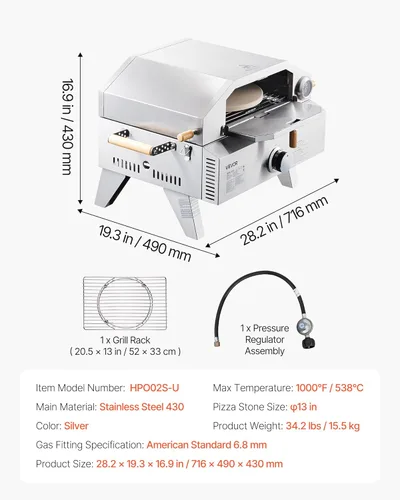 Miniatura 7 de VEVOR Horno de pizza para exteriores 2 en 1, horno y parrilla de pizza de propano de 13 pulgadas, horno de gas propano de mesa de 12,000 BTU