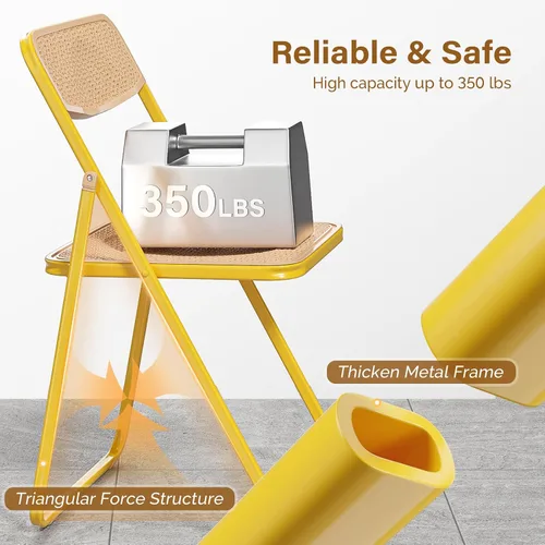 Miniatura 3 de VINGLI Silla plegable moderna con marco de hierro con panel de textura tejida, diseño que ahorra espacio para fiestas, bodas, eventos, oficina