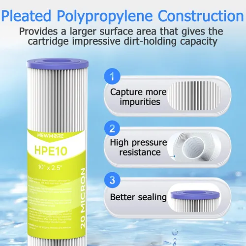 Miniatura 3 de Cartucho de filtro de agua de 20 micrones para toda la casa, filtros de sedimentos plisados para agua de pozo, reemplazo universal para cualquier