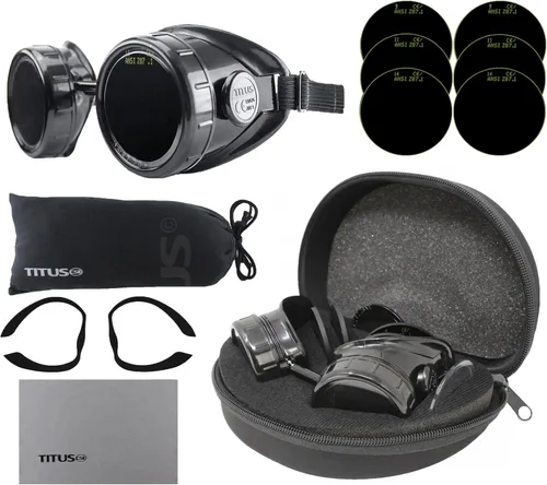 TITUS Copa tipo C Marco de calidad industrial gafas de soldadura UV IR verde 5,7,8,9,10,11,12,13, o 14 filtro con estuche y almohadillas