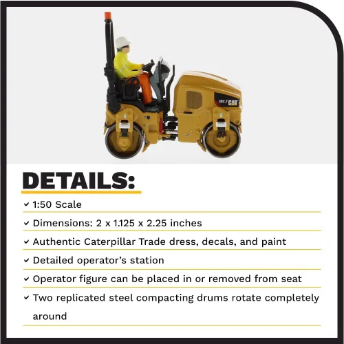 Miniatura 4 de Diecast Masters Compactador de utilidad CAT Caterpillar CB-2.7 con operador High Line Series 1/50 Diecast Model 85593