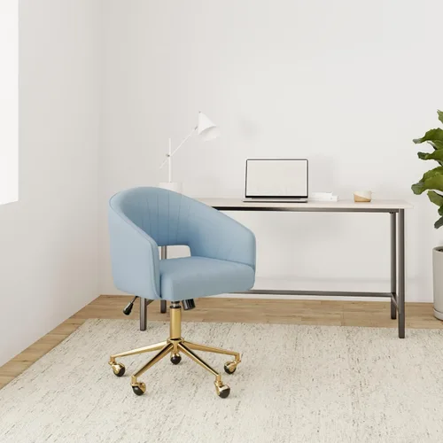 Miniatura 2 de KCC Silla de oficina en casa, silla giratoria de escritorio, sillón tapizado moderno con base dorada para niñas y mujeres, asiento de estudio Azul