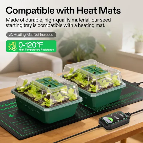 Miniatura 8 de VIVOSUN Paquete de 12 bandejas de inicio de semillas, kit de inicio de semillas de 144 celdas con cúpula de humedad, bandejas planas reutilizables