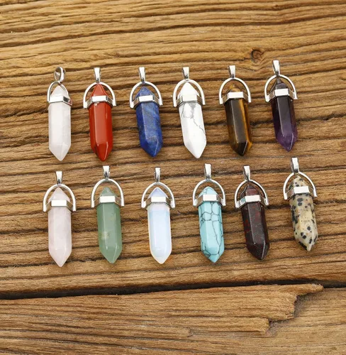 Miniatura 5 de Lezam 24 piezas de dijes de cristal de curación para mujeres, piedras naturales de cuarzo de chakra, dijes hexagonales de piedra preciosa a granel