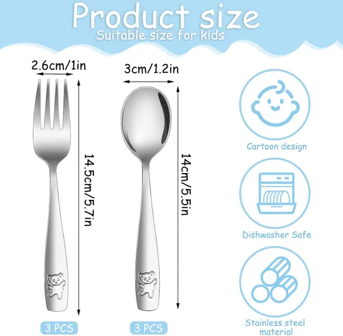 Miniatura 2 de Pimoys 6 Piezas Utensilios para Niños Pequeños Cubiertos Infantiles de Acero Inoxidable Juego de Tenedores y Cucharas para Niños Pequeños, Cubiertos