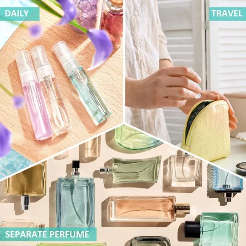 Miniatura 6 de Zhehao - 200 unidades de mini botellas de spray de 5 ml, botellas de vidrio transparente para perfume, atomizador de perfume recargable con Tapa