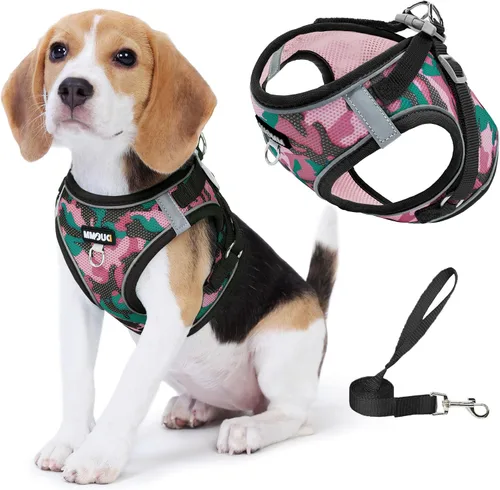 Miniatura 7 de Arnés para perro con juego de correa, arnés de paso ajustable, suave, acolchado y transpirable para perros de tamaño mediano, arnés de chaleco Rosa