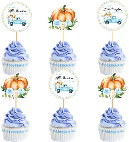 Miniatura 21 de 24 adornos para cupcakes de calabaza con purpurina, decoraciones de baby shower, tema de cosecha de otoño, suministros para fiestas de cumpleaños