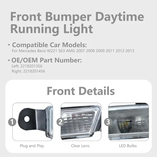 Miniatura 4 de Parachoques delantero luz diurna para Mercedes Benz W221 S63 AMG 2007-2013 2218201356 izquierda