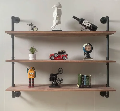 Miniatura 28 de HDDFER - Estantería industrial para tuberías rústicas en blanco, estantes de pared de tubería industrial con tablas de madera, estantes flotantes