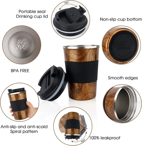 Miniatura 3 de KETIEE Taza de viaje, taza de café aislada de 12 onzas con tapa a prueba de fugas, taza de café de viaje de doble pared de acero inoxidable al vacío