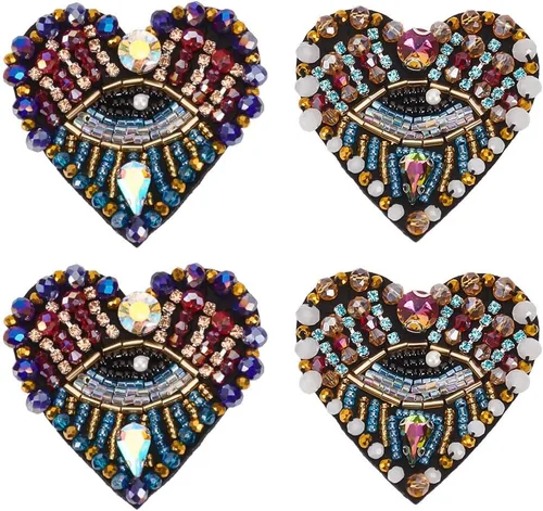 INFUNLY 4 parches de cuentas de diamantes de imitación de ojo de corazón de 4.1 x 2.9 pulgadas, parches para coser en forma de corazón, hechos a