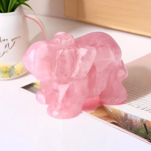 Miniatura 4 de Decoración de elefante de cuarzo rosa, cristales rosados, piedras curativas, figura de bolsillo, estatua de cristal natural, escultura tallada a