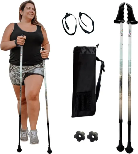 Miniatura 28 de York Nordic Bastones de senderismo motivadores grandes y altos para equilibrio y rehabilitación, 2 piezas, fuertes bloqueos de botón, patas de goma