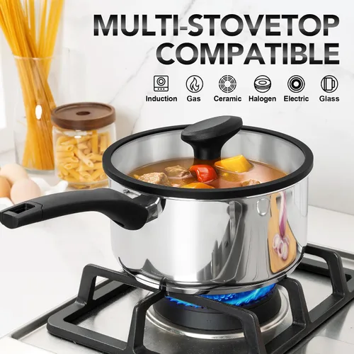 Miniatura 6 de MICHELANGELO Cacerola de acero inoxidable con tapa de 1 cuarto, 2 cuartos y 3 cuartos de galón, cacerolas de acero inoxidable triple con mango