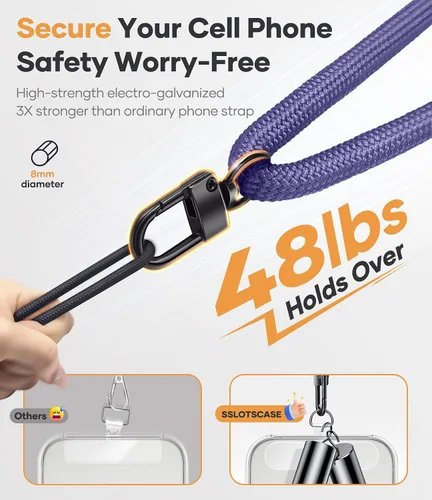 Miniatura 5 de SSLOTSCASE Cordón cruzado para teléfono con 2 pestañas transparentes de TPU, correa de cuello doble flexible multifuncional, mosquetón resistente