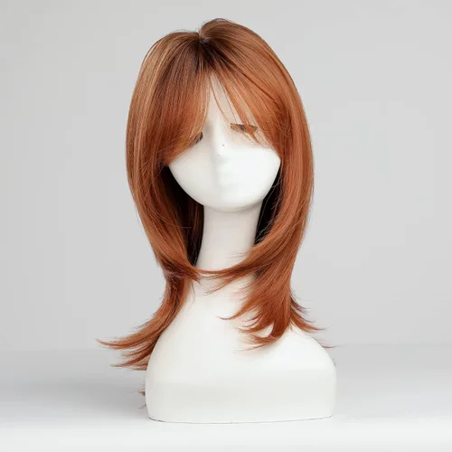Miniatura 3 de HAIRCUBE Pelucas Auburn para Mujeres, Pelucas Largas en Capas Naranjas con Flequillo, Pelucas de Fibra Sintética Resistentes al Calor