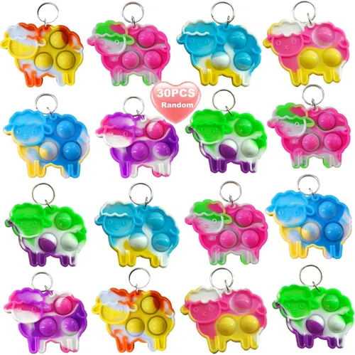 Paquete de 30 juguetes para la ansiedad de ovejas a granel de arcoíris, mini juguetes para aliviar la ansiedad y el estrés para estudiantes, premios