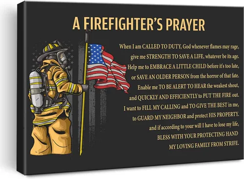 Decoración de pared con arte motivacional, lienzo impreso de la oración de un bombero, pintura enmarcada de bomberos para decoración de oficina del
